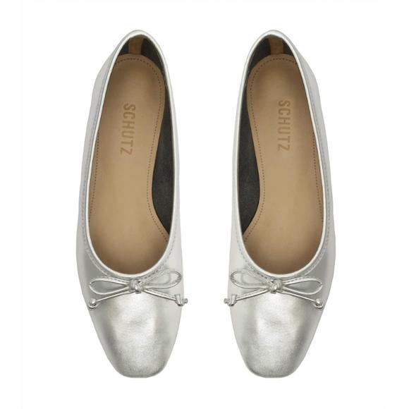 NEW SCHUTZ women's metallic leather ballet flat shoe in silver - Picture 4 of 4